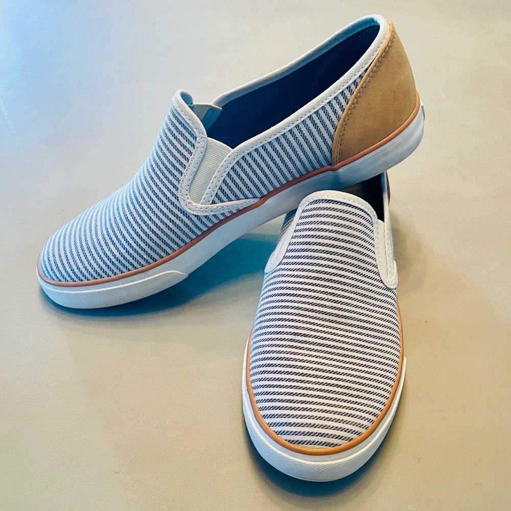 American Eagle Blue and Tan Striped Flats